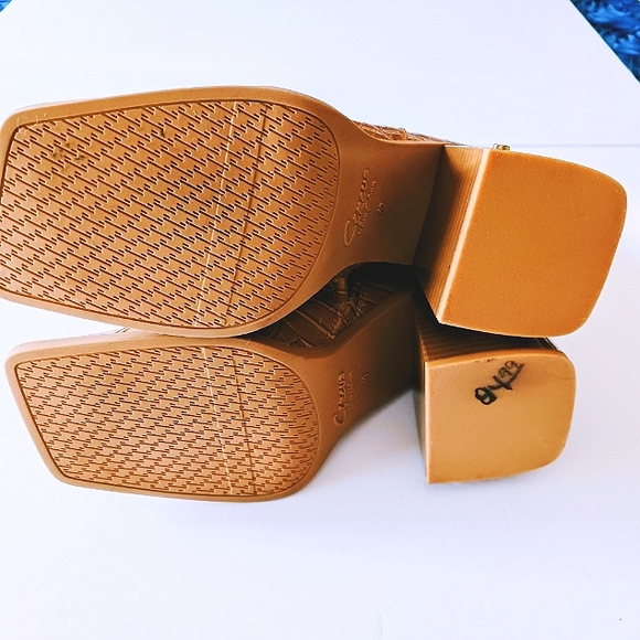 SAM Edelman Circus Layla Square Toe Block Heel Zip-Up Bootie Caramel Size 10 - Picture 8 of 8